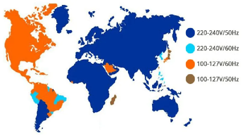 Mapa de voltajes en diferentes partes del mundo