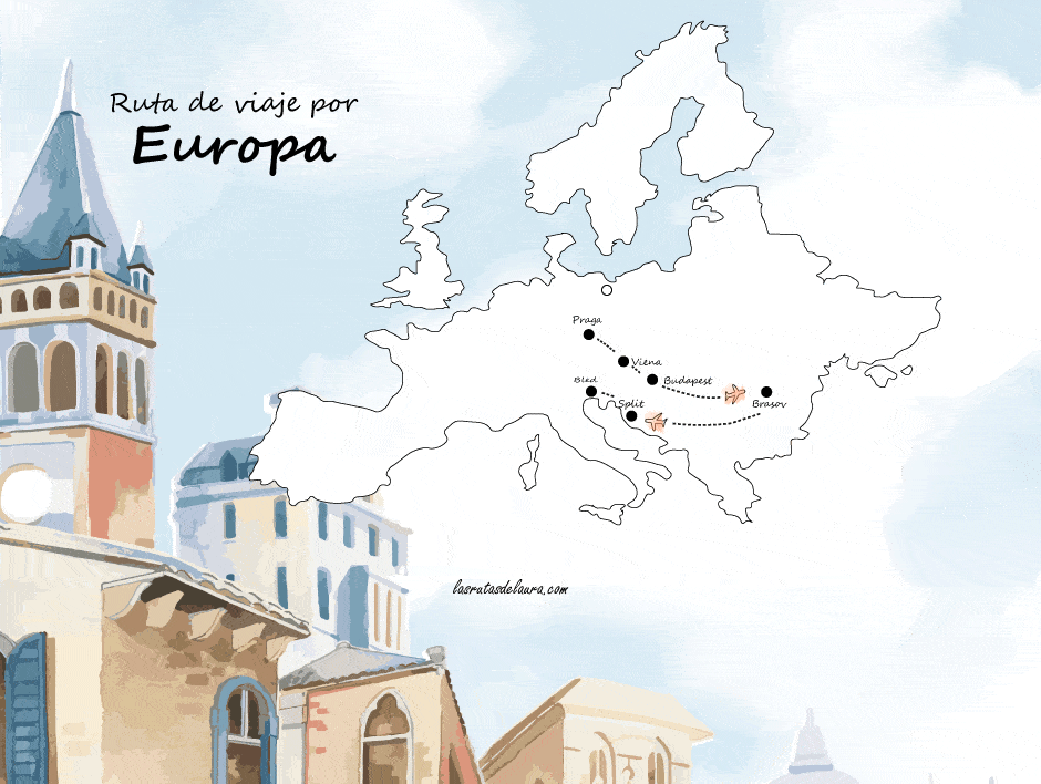 Mapa con ruta de viaje por Europa del Este