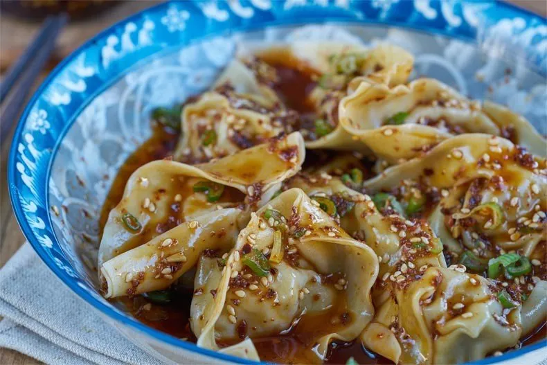 Receta Wonton de gambas con salsa estilo Sichuan